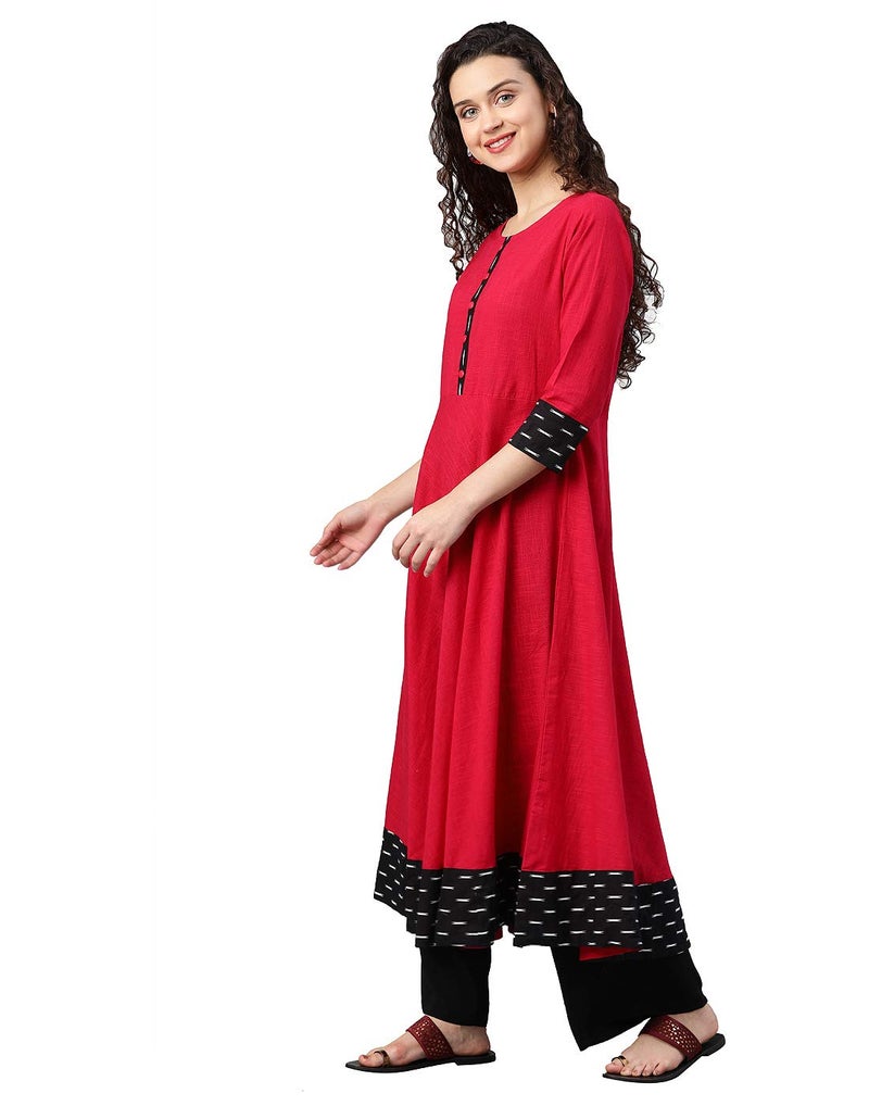 Yash Gallery Women's Cotton Slub & Cambric Cotton Solid Anarkali Kurtis (Pink) - Image 3